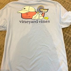 Vineyard Vines boys tee, light blue with tennis whale  image on back, size xl